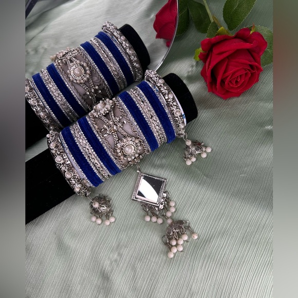 Beautiful Silver and Blue Bangles with Pearl Accents - Picture 8 of 8